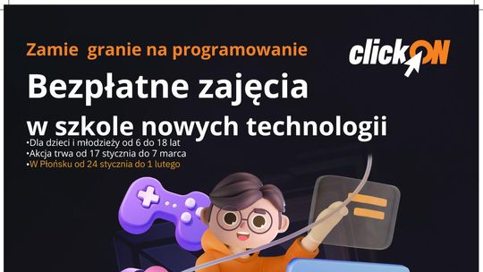 clickON zaprasza na bezpłatne zajęcia dla dzieci i młodzieży!