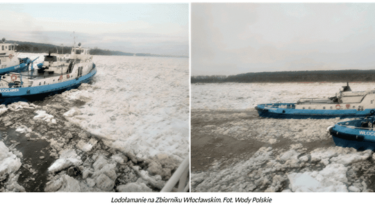 Lodołamacze kruszą zator lodowy na Wiśle