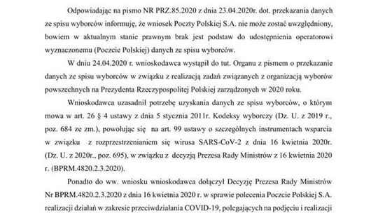 Miasto Płońsk odmówiło wydania danych wyborców Poczcie Polskiej