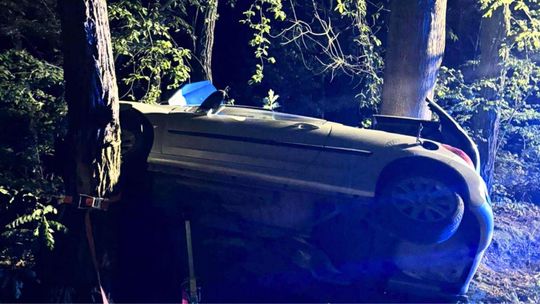 Osobówka wypadła z drogi. Kobieta chciała uniknąć zderzenia z sarną