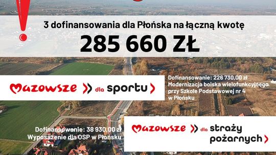 Ponad 285 tys. zł na trzy projekty dla Płońska