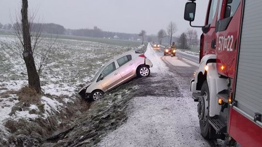 Trudne warunki na drogach i samochody w rowie