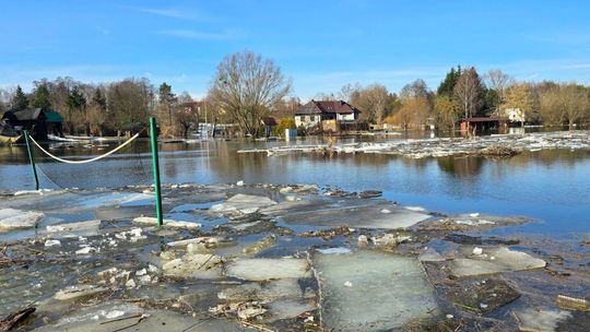 Zator lodowy na Wkrze w Jońcu. Woda wystąpiła z koryta Zator lodowy na Wkrze w Jońcu. Woda wystąpiła z koryta