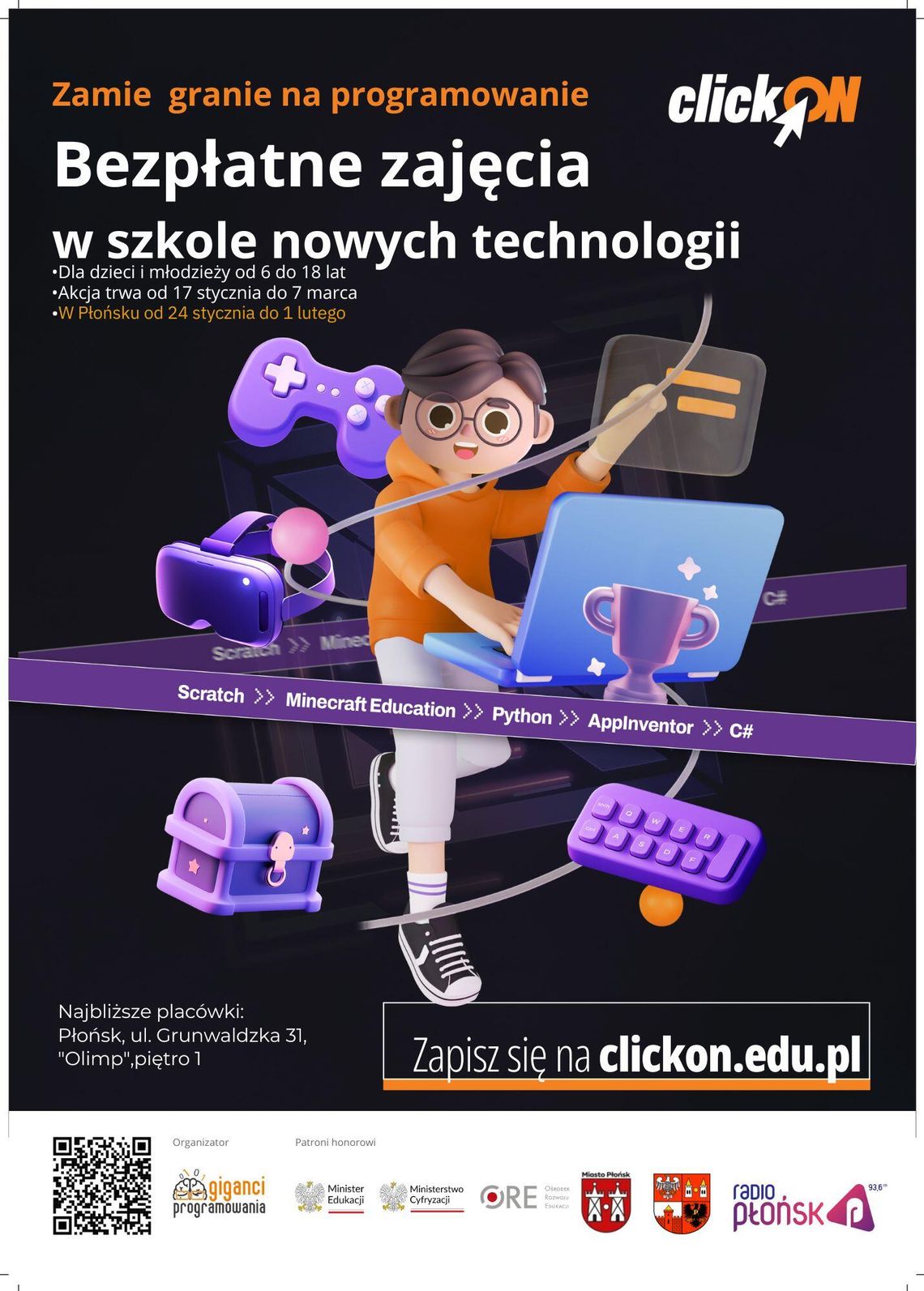 clickON zaprasza na bezpłatne zajęcia dla dzieci i młodzieży!