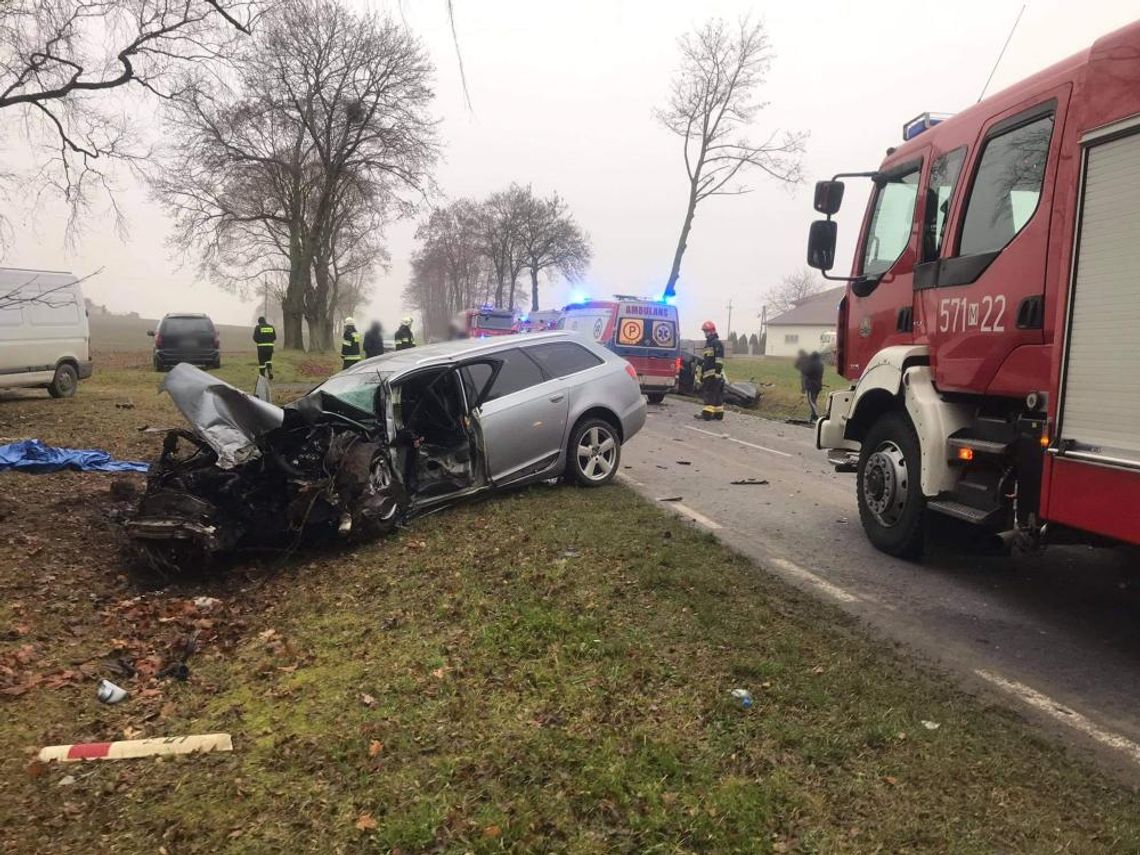 Czołowe zderzenie aut na trasie Płońsk-Czerwińsk. Dwie osoby w szpitalu