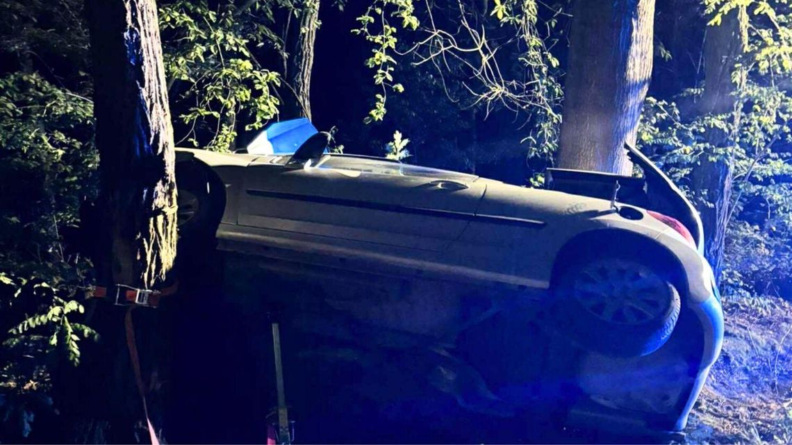 Osobówka wypadła z drogi. Kobieta chciała uniknąć zderzenia z sarną