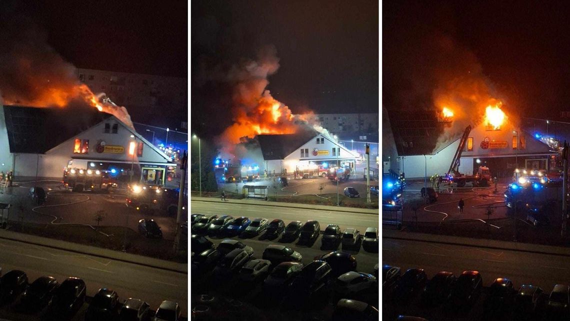 Potężny pożar Biedronki przy ul. Młodzieżowej. Policja nie wyklucza podpalenia