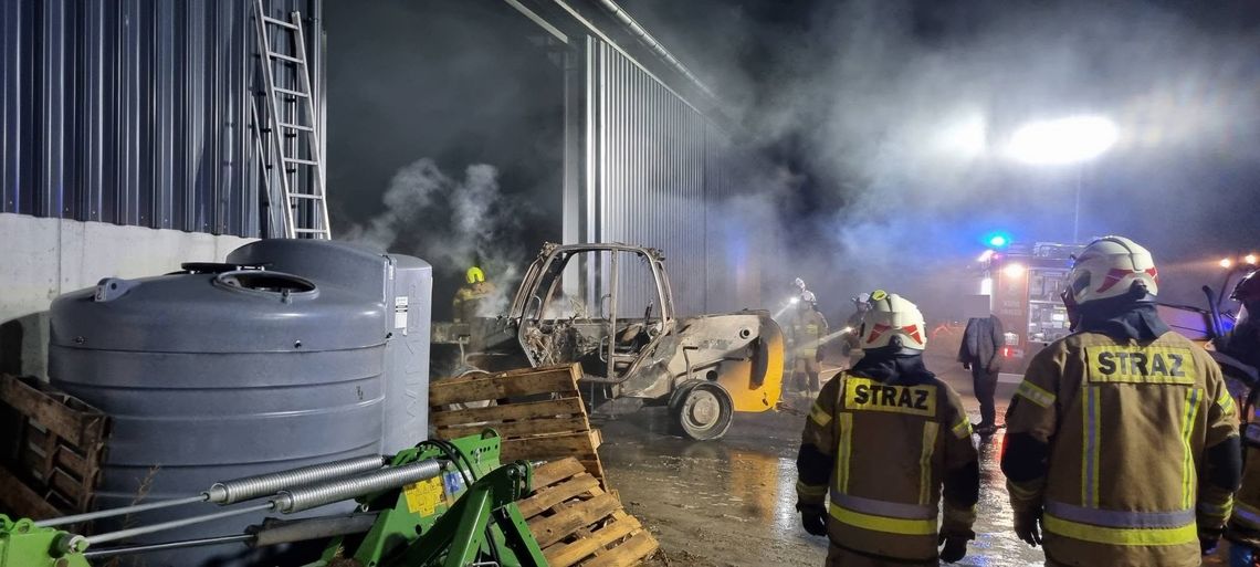 Pożar ładowarki teleskopowej w hali magazynowej. Straty oszacowano na 200 tys. zł Pożar ładowarki teleskopowej w hali magazynowej. Straty oszacowano na 200 tys. zł