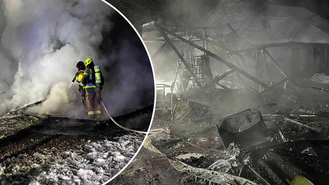Pożar wiaty i aut w Sobieskach. Dwie osoby z lekkimi poparzeniami