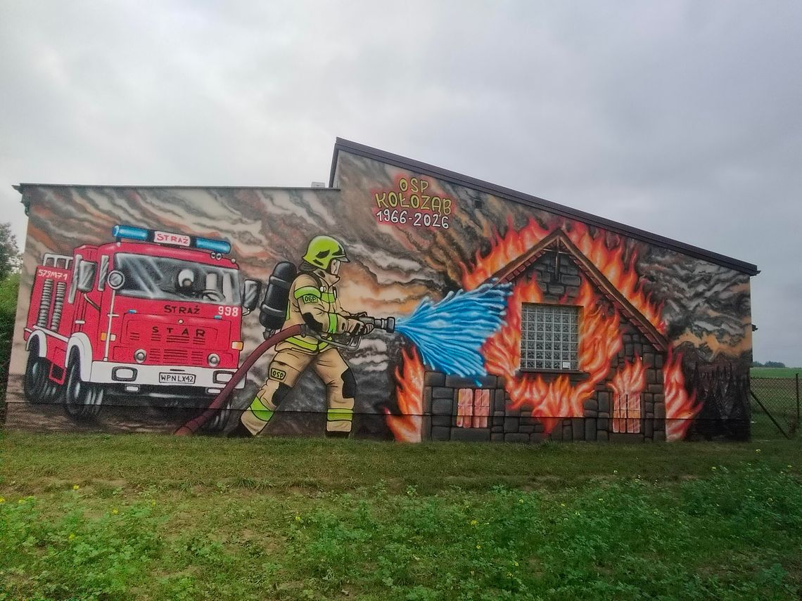 Rocznicowy mural na budynku strażnicy OSP Kołoząb Rocznicowy mural na budynku strażnicy OSP Kołoząb