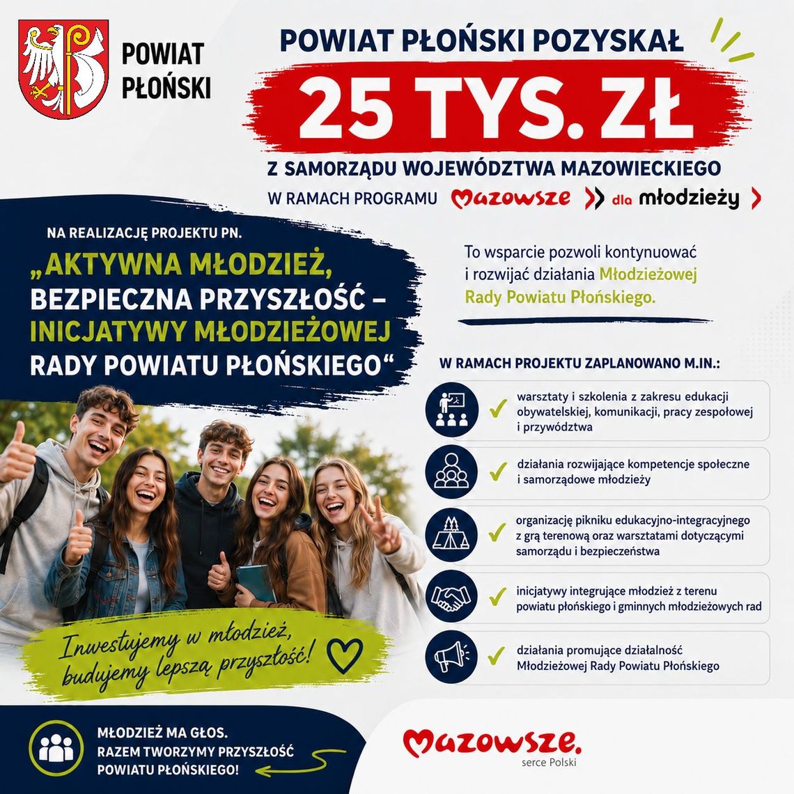Są dodatkowe pieniądze na inicjatywy Młodzieżowej Rady Powiatu Płońskiego