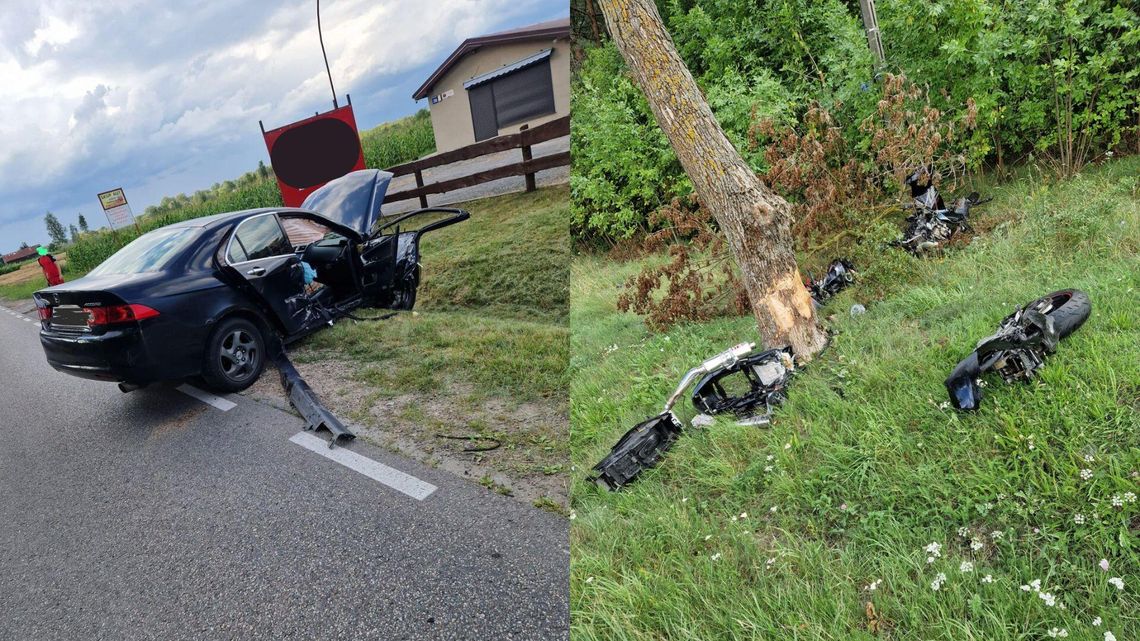Śmiertelny wypadek w gm. Nasielsk. Motocykl zderzył się z autem, lądował LPR