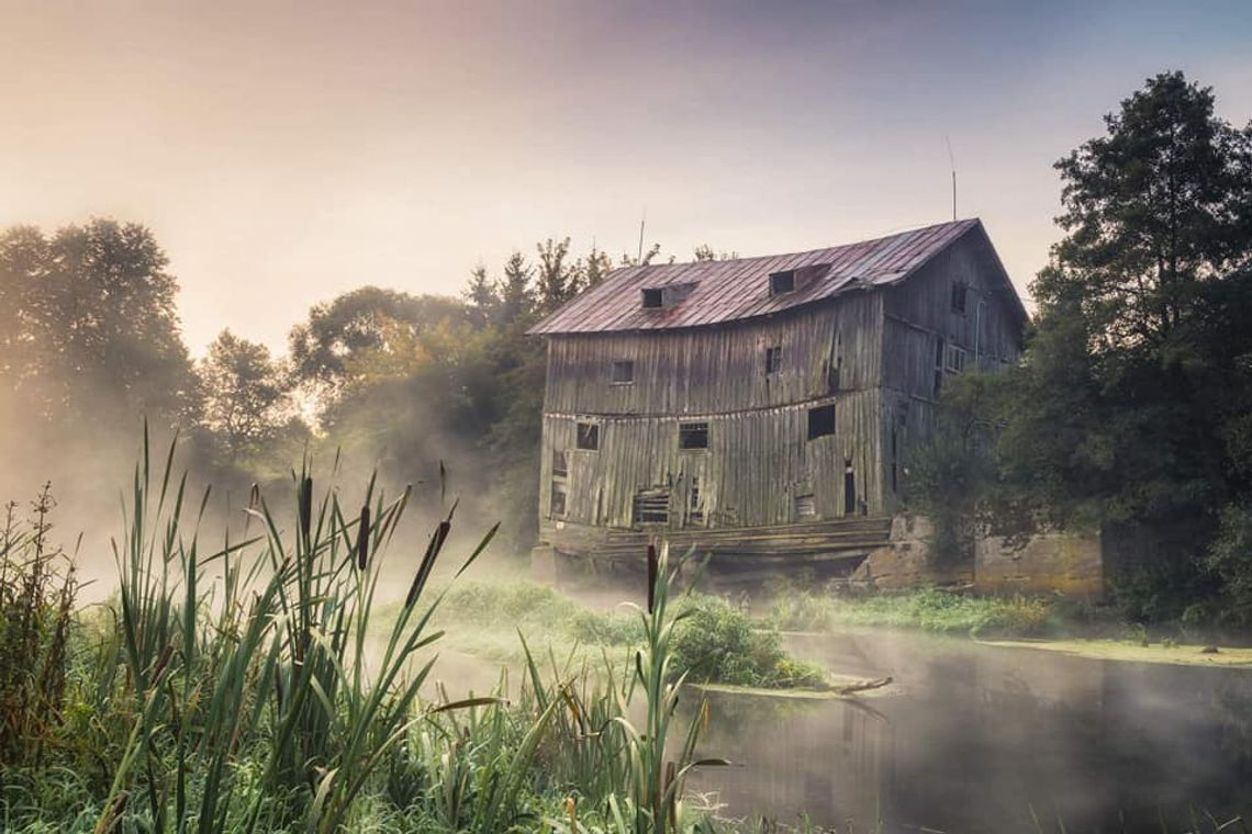 Stary młyn nad Wkrą uwieczniony przez Magdalenę Tok-Ratajczak wygrywa w fotograficznym konkursie "Dziedzictwa drewnianej architektury Mazowsza"