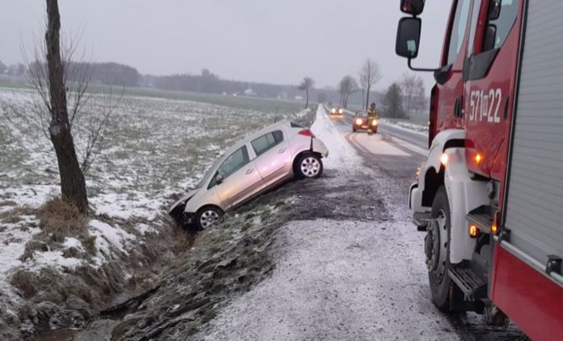 Trudne warunki na drogach i samochody w rowie