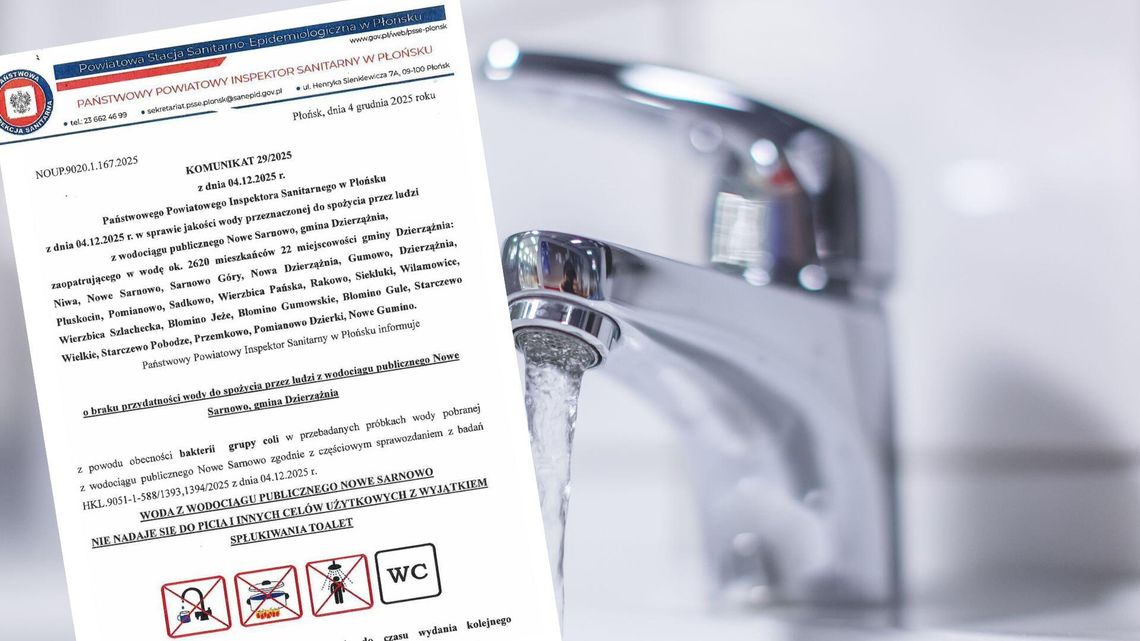 UWAGA: Woda w gminie Dzierzążnia niezdatna do spożycia