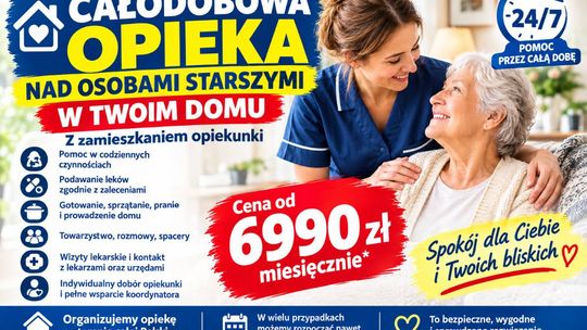 Całodobowa opieka domowa seniora - opiekunka na stałe - od 6990 zł miesięcznie