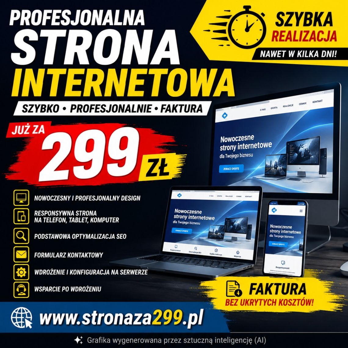 Nowoczesna strona WWW za 299 zł ★ SZYBKA REALIZACJA | stronaza299.pl