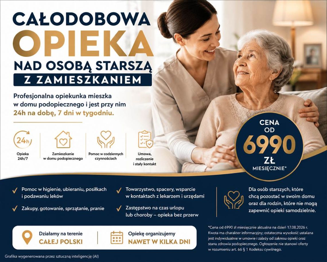 Opieka nad SENIOREM 24h od 6990 zł.Opiekunka zamieszka z seniorem Opieka nad SENIOREM 24h od 6990 zł.Opiekunka zamieszka z seniorem