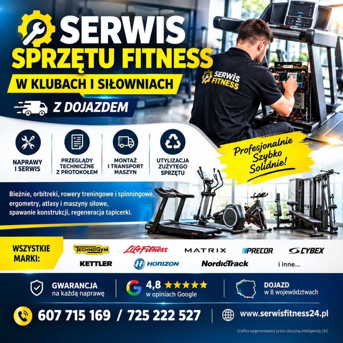 Serwis sprzętu fitness Warszawa i cała Polska - kluby, hotele, szkoły