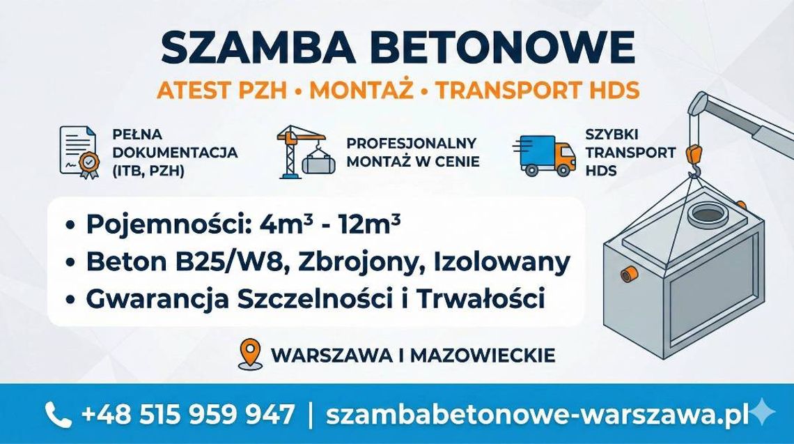 Szamba Betonowe Płońsk Atest PZH, Montaż, Transport HDS